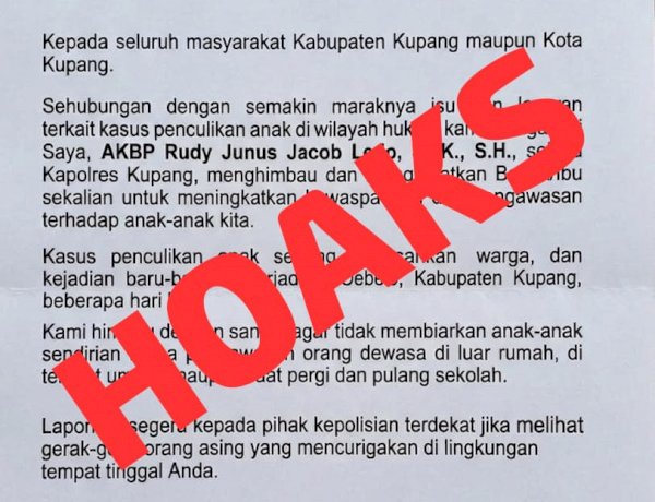 Hoaks Surat Himbauan Penculikan Anak Resahkan Warga, Polres Kupang Pastikan Informasi Tidak Benar