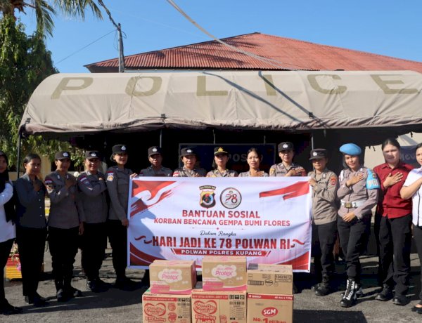 Sambut HUT Polwan ke-78, Polwan Polres Kupang Galang Bantuan untuk Korban Gempa Flores dan Anjangsana ke Purnawirawan
