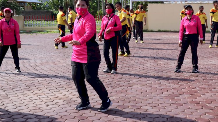 Jaga Immunitas Personil Kupang Jaga Laksanakan Olah Raga Bersama