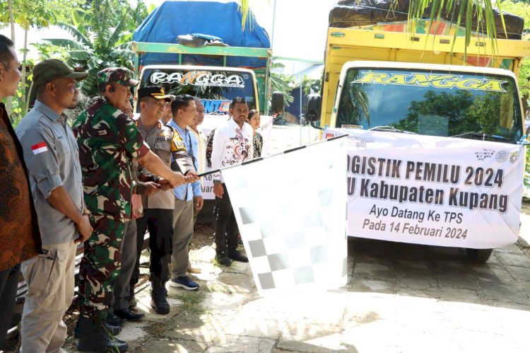 Kapolres Kupang bersama Ketua KPUD dan Dandim 1604 Kupang, Lepas Armada Pengangkut Logistik Pemilu ke Amfoang