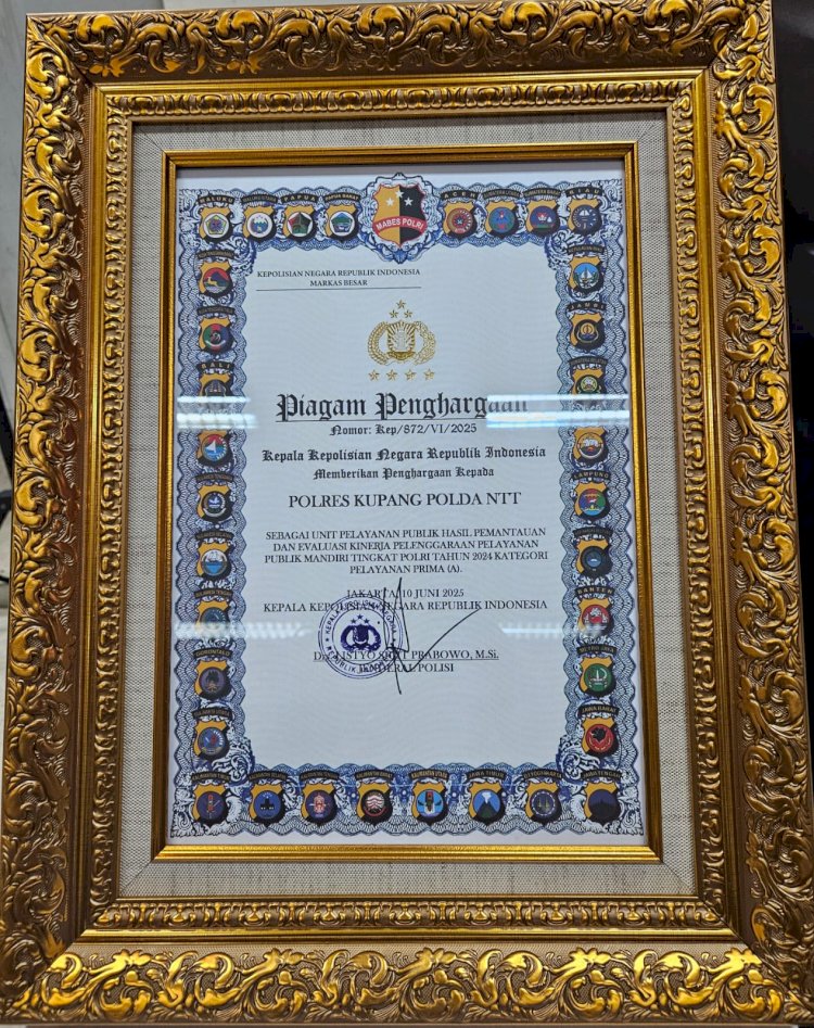 Luar Biasa, Polres Kupang Raih Nilai A atau Kategori Pelayanan Prima Sebagai Unit Pelayanan Publik Tingkat Polri Tahun 2024