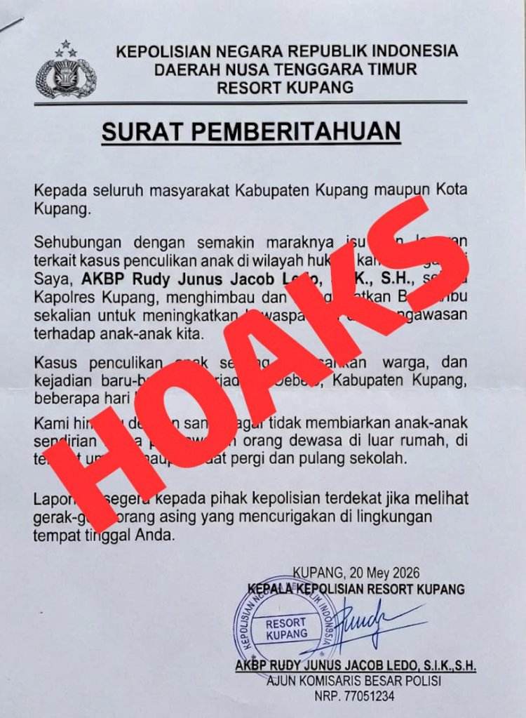 Hoaks Surat Himbauan Penculikan Anak Resahkan Warga, Polres Kupang Pastikan Informasi Tidak Benar