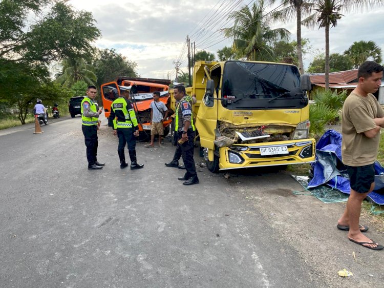 Tabrakan Beruntun Tiga Truk Pasir di Oebelo, Satlantas Polres Kupang Lakukan Olah TKP dan Amankan Jalur Trans Timor