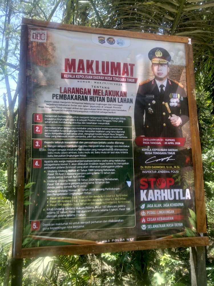Cegah Karhutlah, Polsek Amarasi Pasang Baliho Maklumat Kapolda NTT di Hutan Lindung Sismeni Sanam